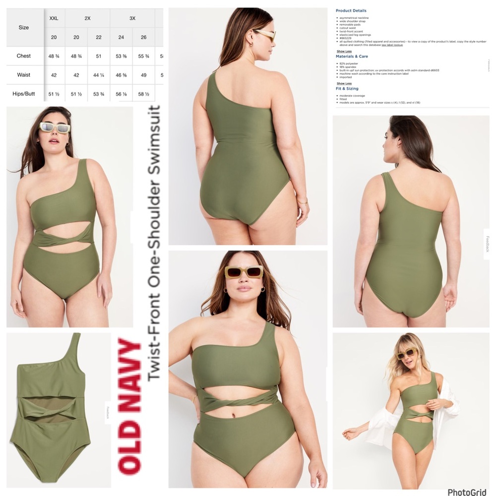Old Navy XXL plus size green twist front one shoulder one piece swimsuit NWT